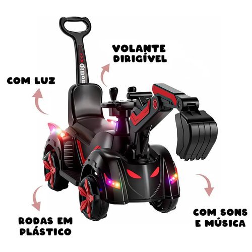 Retroescavadeira Infantil Eletrica Vermelha Brinquedo Robusto Divertido Seguro Educativo