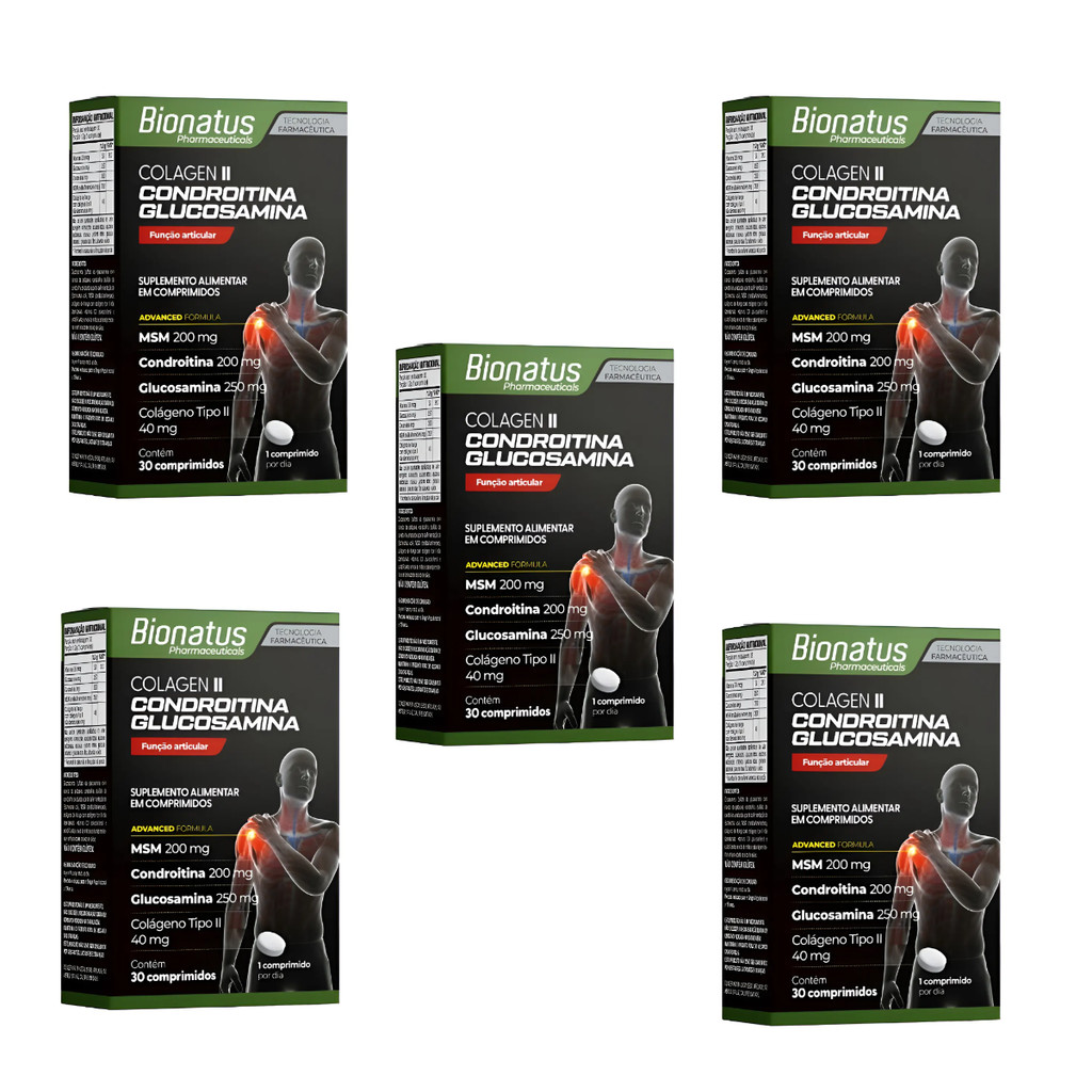 Kit 5x Colagen Ii Condroitina + Glucosamina 40mg Bionatus 30 Cpr