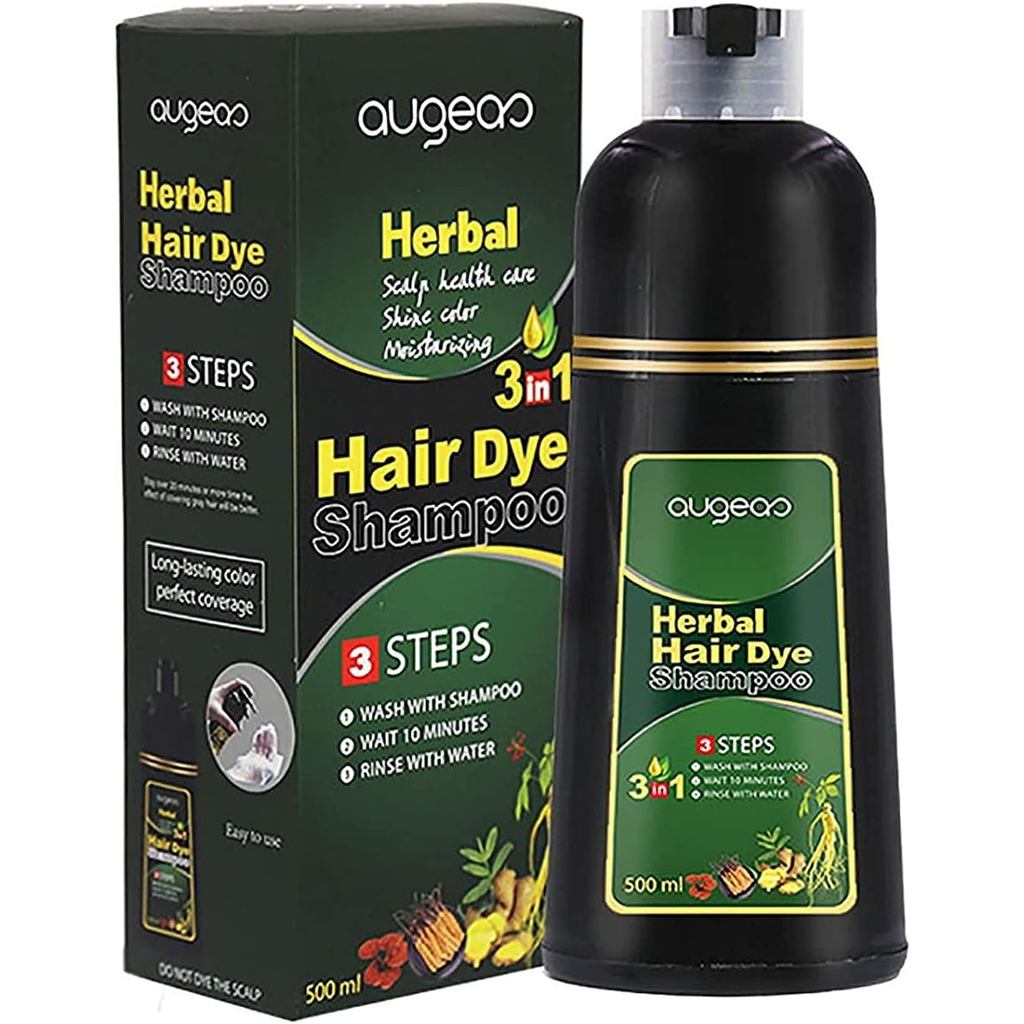 Shampoo Escurecedor de Cabelo em 10 Minutos, 500ml, Shampoo para Cabelos Pretos, Shampoo para Reverter Cabelos Brancos,