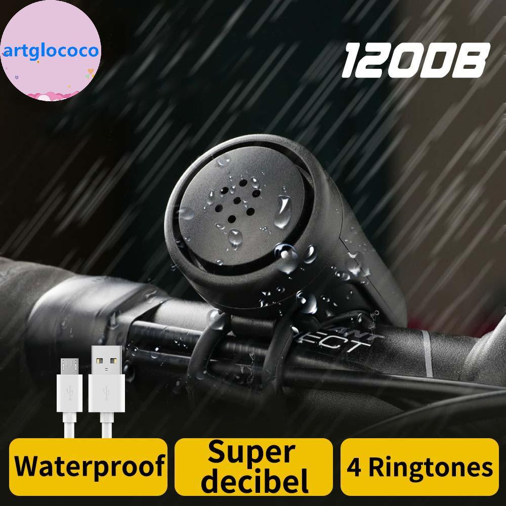 Artglococo USB Recarregável Bicicleta Motocicleta Chifre Elétrico Alto 4 Modos Guiador Anel De Alarme Sino Anti-Roubo À