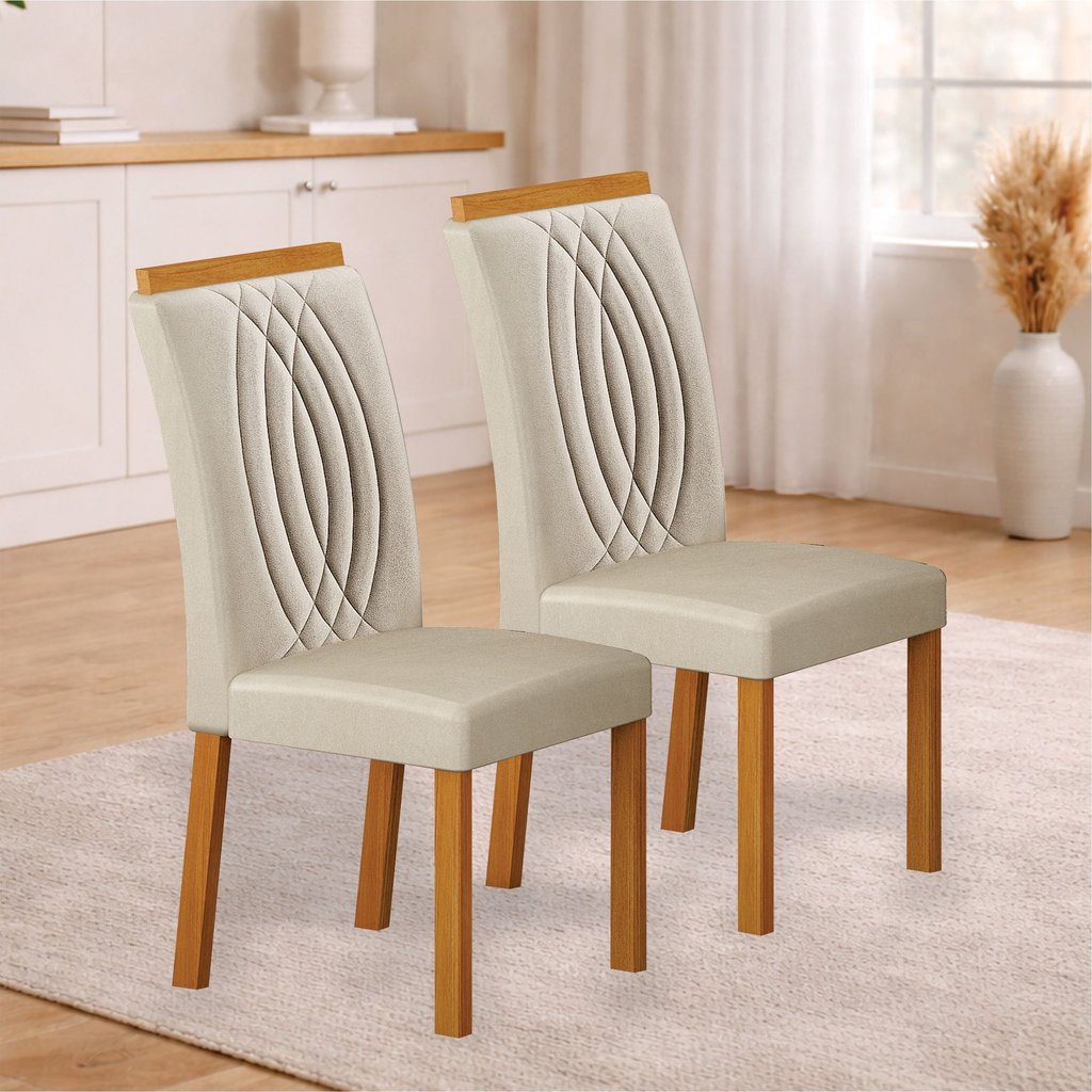 Conjunto 2 Cadeiras Jantar Estofada Doha Marrom/Freijó/Palha Freijó/Palha