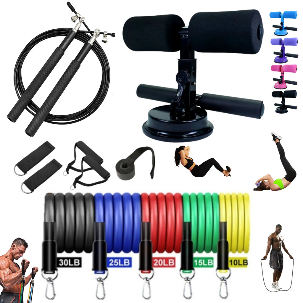 base x abdominal fortalecimento + corda de pular com rolamento + elastico extensor 11peças