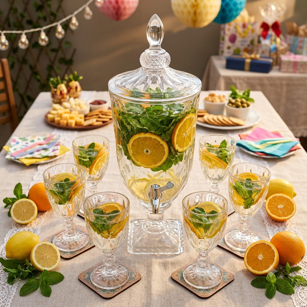 Kit Suqueira Vidro 3 litros + 6 Taças Vidro 330ml Buffet Festa Suco Água Buffet