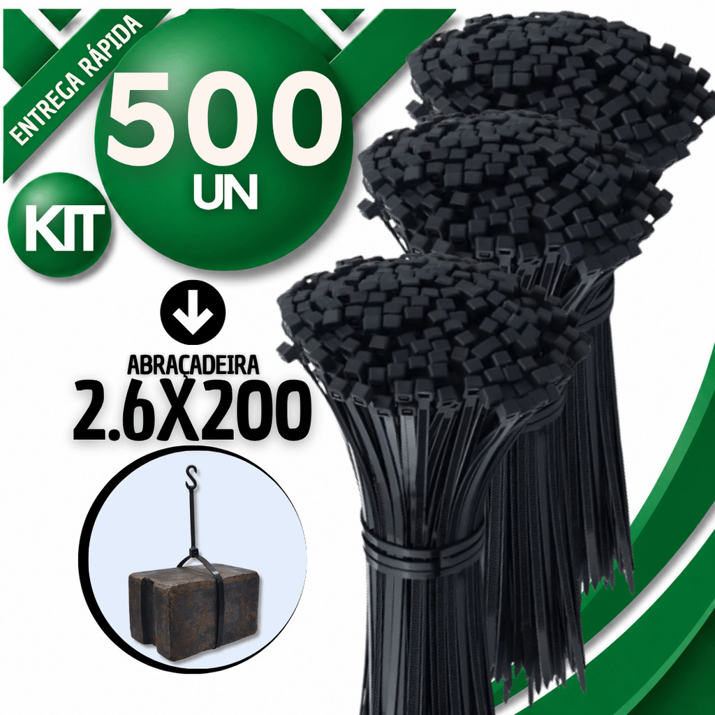 Conjunto Abraçadeiras Nylon 2,6x200MM Enforca Gato Preto Resistente Fios Cabos Cinta Plásticas Utilidades