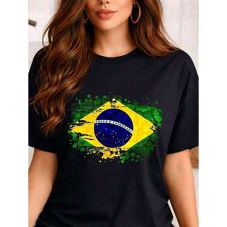 Camiseta Brasil Bandeira  Blusinhas Feminino Verão T-shirt Algodão Camiseta do Brasil