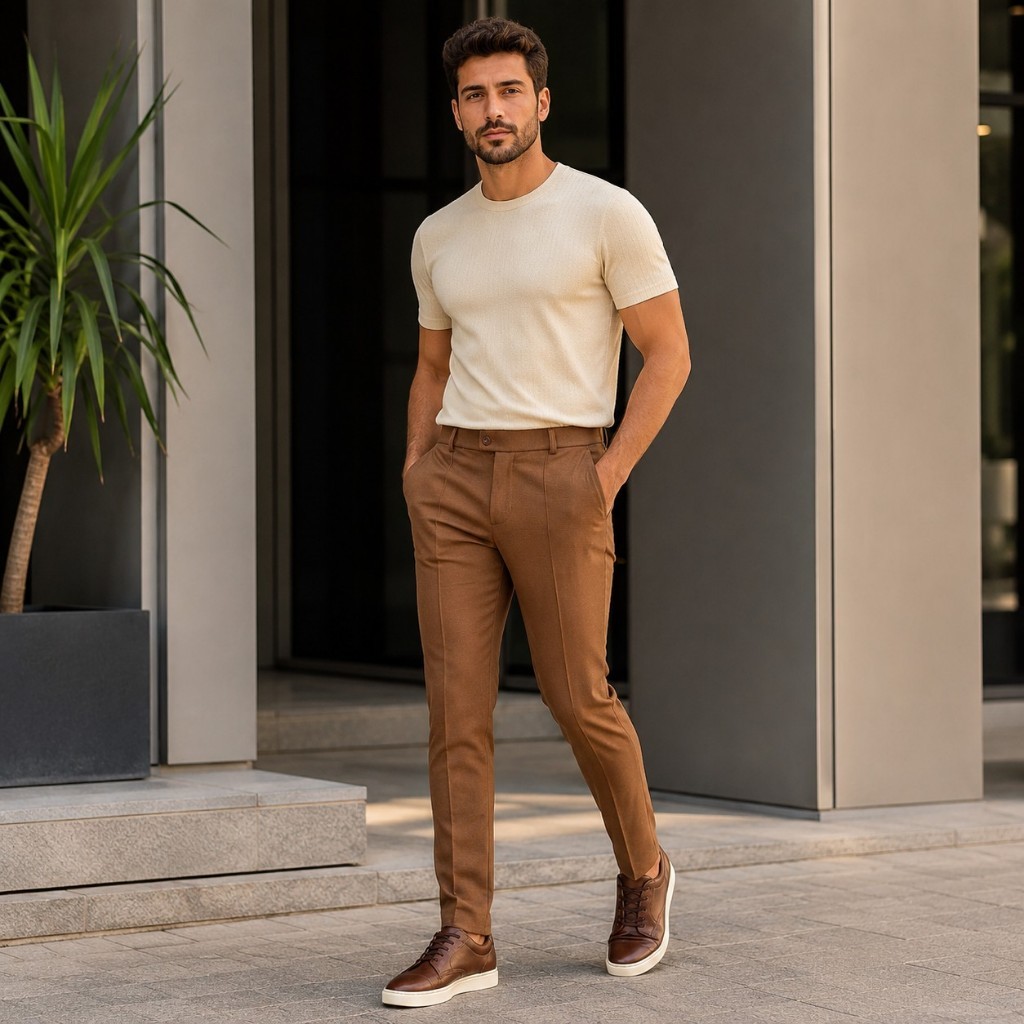 Calça Alfaiataria Masculina Social Slim Premium Bolso Faca Esporte Fino Casual Trabalho Preta Marrom Azul Marinho