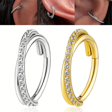 Brinco de Argola para Piercing Feminino - Aço Inox com Zircônia - 2 Cores