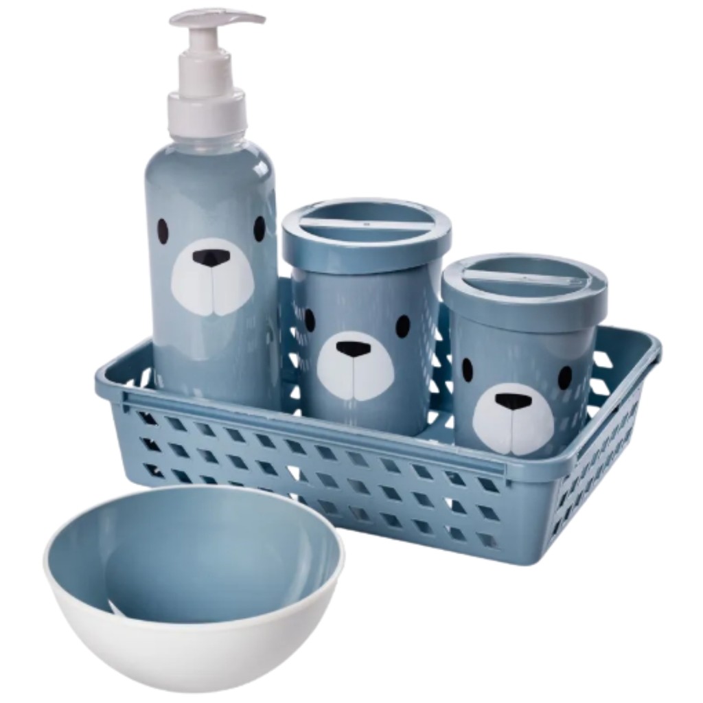 Kit Higiene Bebê Ursinho Azul 5 Peças Plasútil