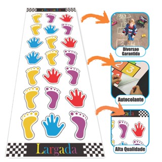 Tapete Lúdico Amarelinha Colorida Adesiva Brincadeira Chegada Educativa Infantil Mãos e Pés Brincadeira em Oferta na Shopee