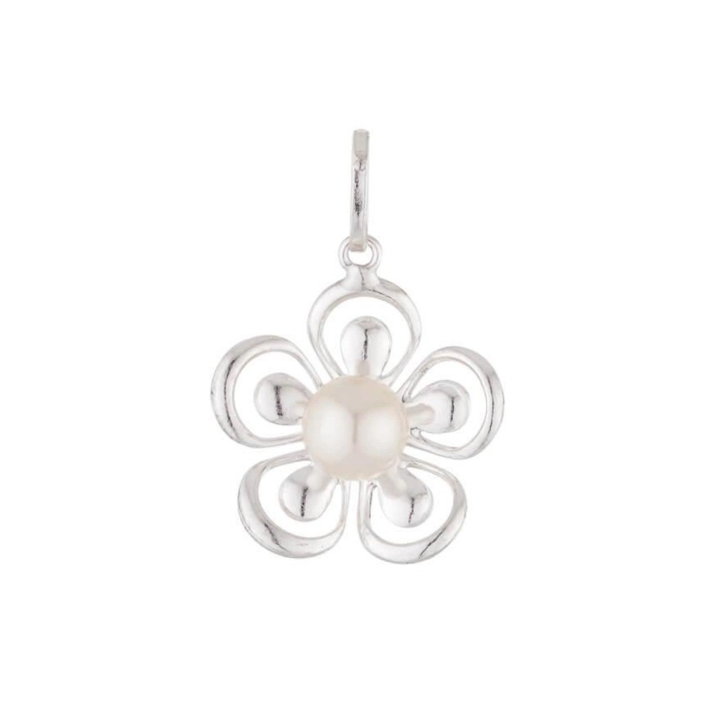 Pingente Prata Flor C/Pérola 15mm - Elluxe Joias