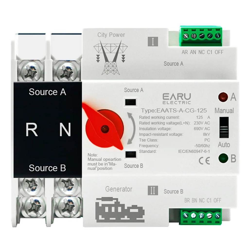 Chave Transferência Automática 125A 2 Polos 220V Rede Gerador Bipolar