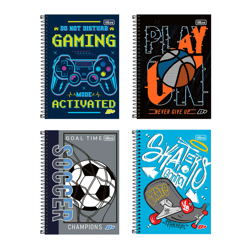 Caderno espiral capa dura 1/4 200 folhas D Mais Masculino Tilibra