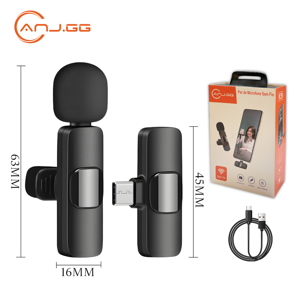 Microfone Sem Fio de Lapela 360° Áudio Claro Redução de Ruído Plug & Play