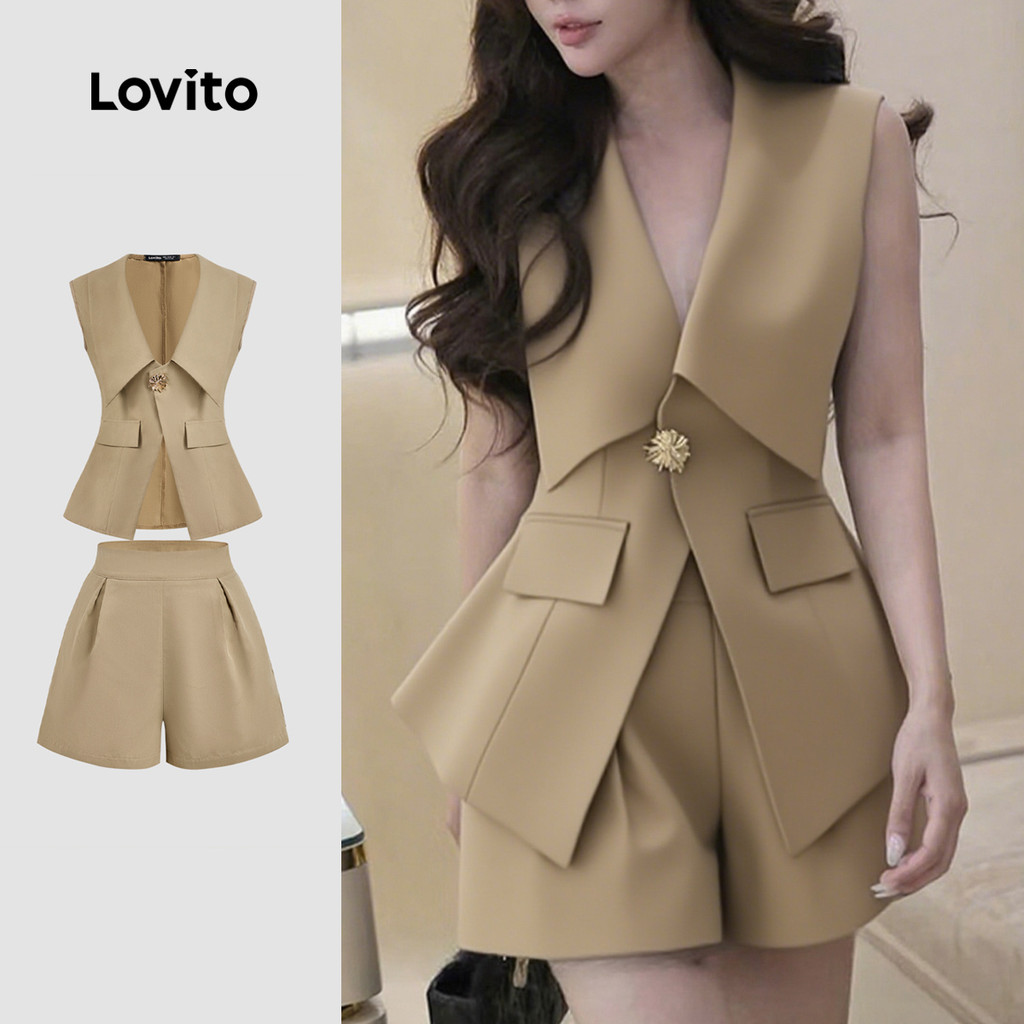 (New) Lovito Blusas ou Calças Elegantes com Fivela de Metal para Mulher Primavera/Verão L150ED136 em Oferta na Shopee