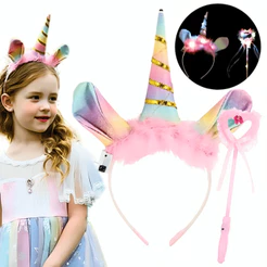 Fantasia 2 Pçs Infantil Varinha Led Coração Tiara Unicórnio