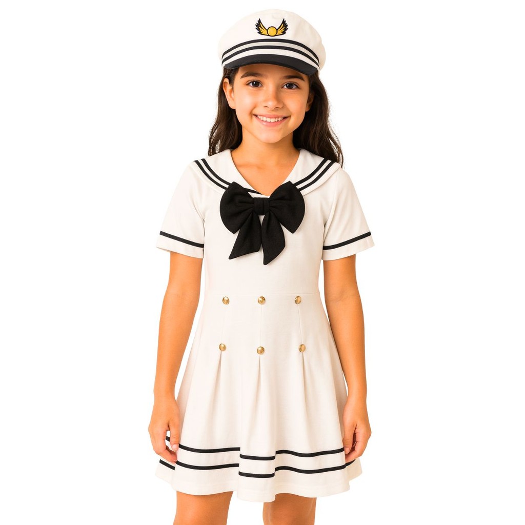 Vestido Fantasia Infantil Marinheiro Chapéu Festa Passeio