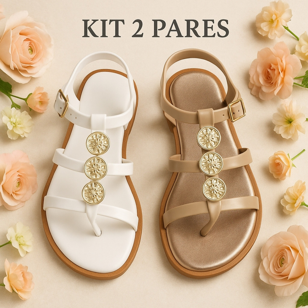 Kit 2 Pares Sandália Papete Feminina Rasteirinha Leve e Confortável Promoção - Caribe