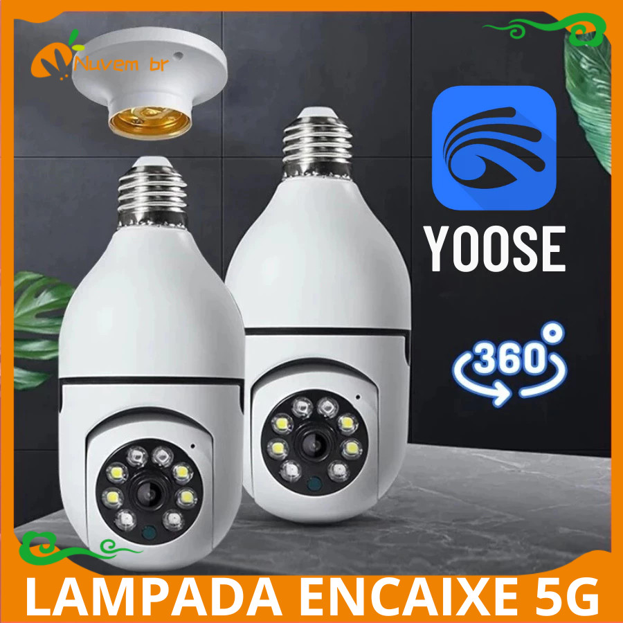 Câmera segurança wifi ip 5G + 2.4G (8177) Inteligente Sem fio 360 Encaixe Lampada Bocal  Full HD Visão Notturna