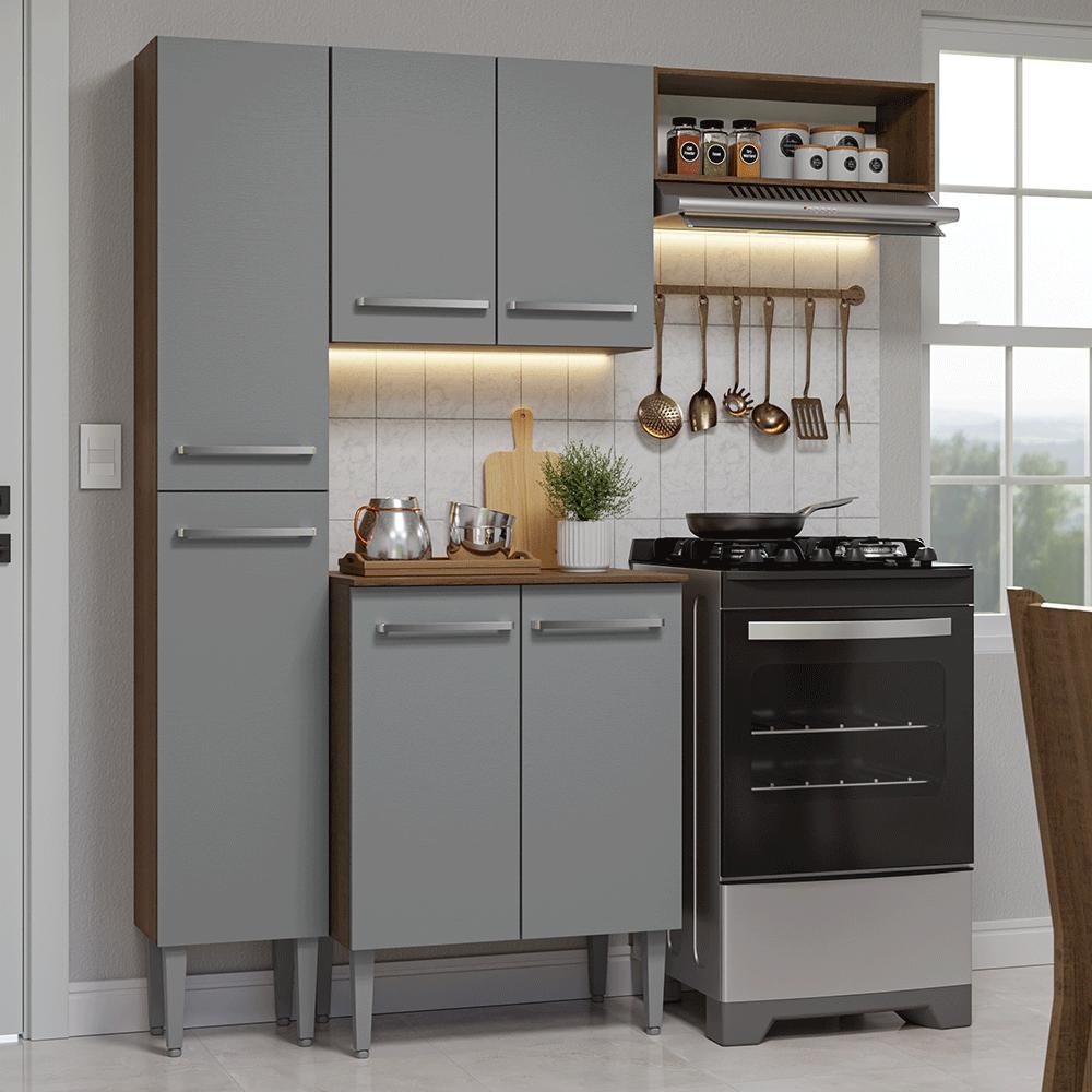 Armário de Cozinha Compacta 156 cm Rustic/Cinza Emilly Madesa 01 em Oferta na Shopee