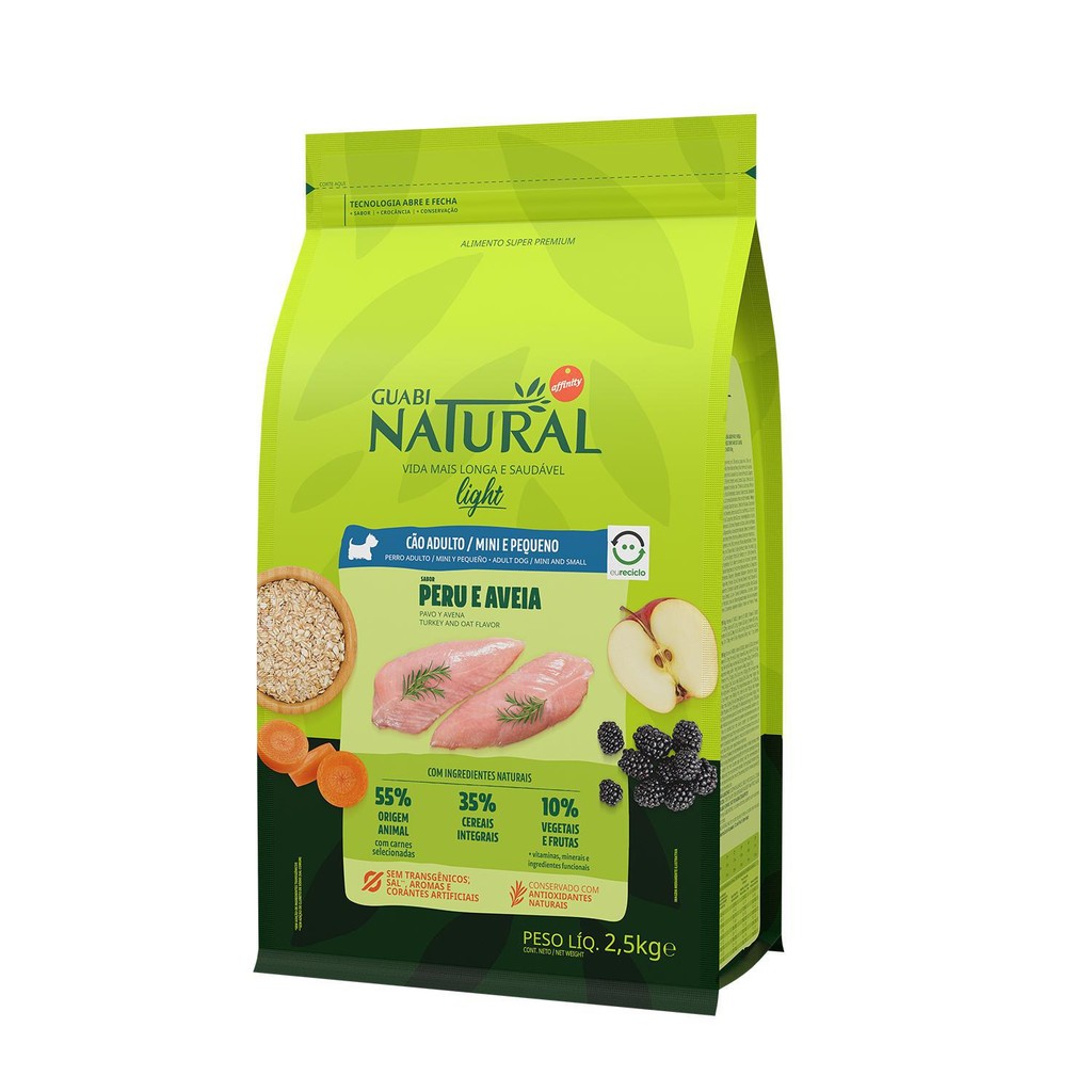 Ração Guabi Natural Light Cães Adultos Mini/Pequeno Porte Peru e Aveia 2,5Kg