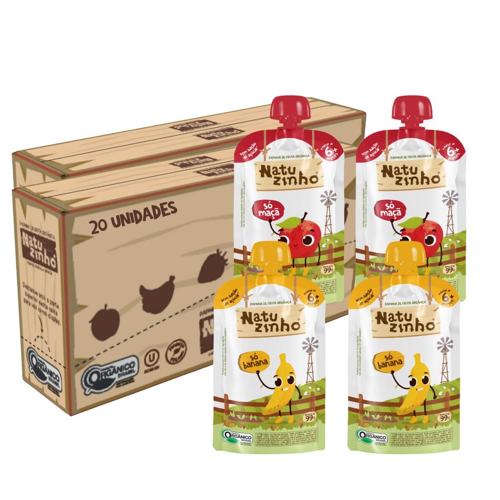 Kit Papinha Organica Natuzinho 2 sabores 6 meses 20 unids