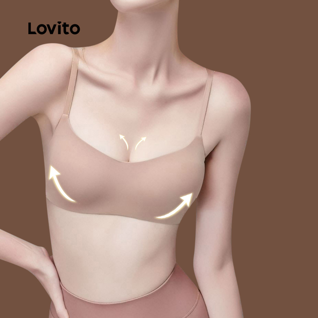 (NEW) Lovito Soutien Brasil Casual de Telefone Sem Fio Push-up Simples Cáqui para mulheres LNE113162 em Oferta na Shopee