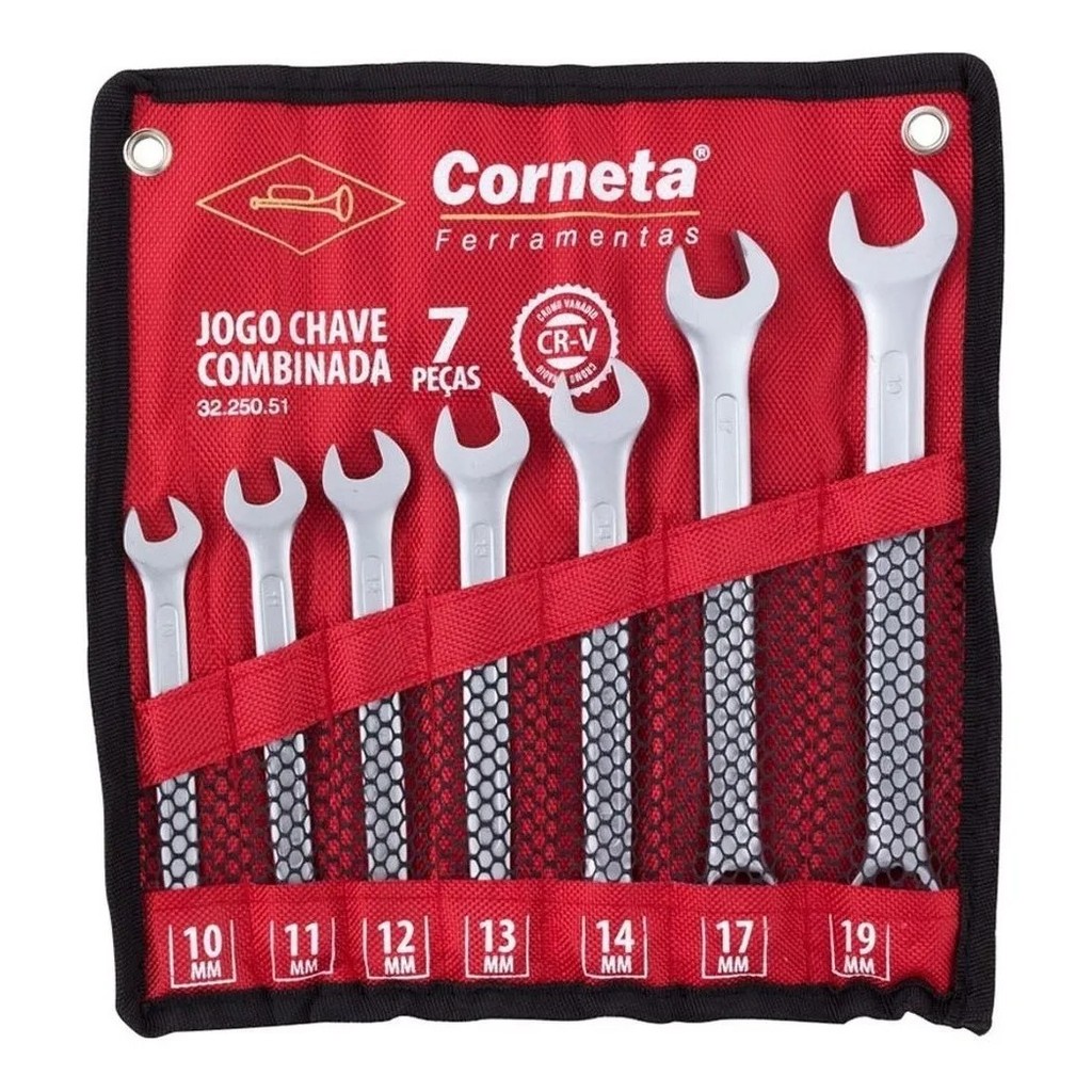 Jogo de Chave Combinada Plana 7 Peças 10/19 MM Corneta em Oferta na Shopee