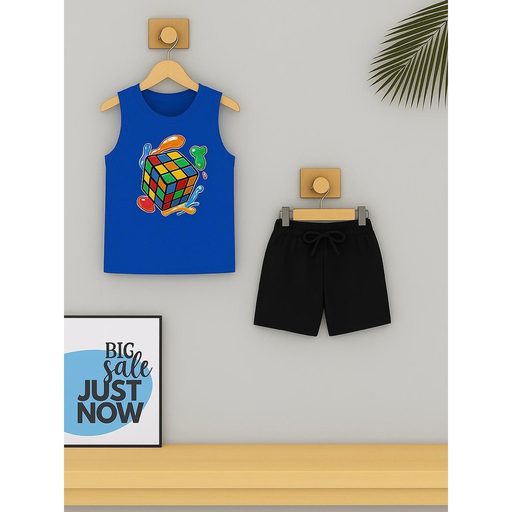 Conjunto Infantil Camiseta Cavada e Bermuda CUBO MAGICO NV Regata Roupa Criança Masculino Verão