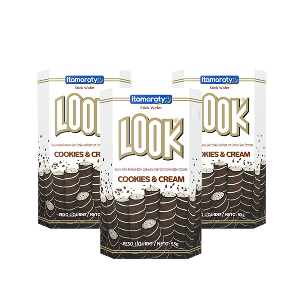 Kit 3 Biscoito Waffer Sabor Cookies Crean Stick Look Recheado Itamaraty Tubinho 55g Cada