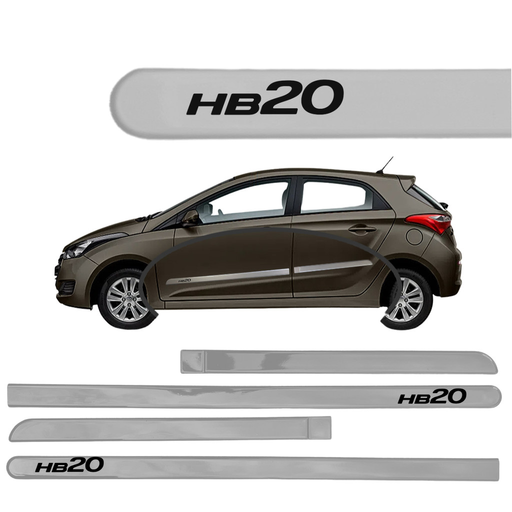 Jogo de Friso Lateral HB20 Hyundai Prata Metal 2011 à 2025