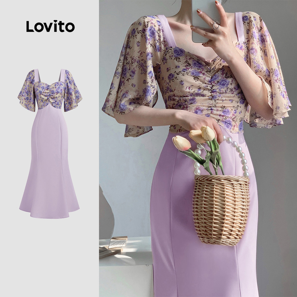 Lovito Vestido Elegante Clássico E Versátil Em Blocos De Cores Para a Primavera/verão Para Mulheres L149ED255 em Oferta na Shopee