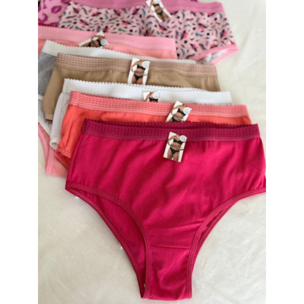 Kit Calcinha Calçola Cintura Alta Algodão Lateral Larga Conforto Lingerie em Oferta na Shopee