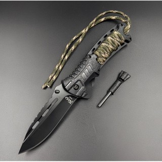 Canivete Taue A093 Semi-Auto c/ Pederneira Clip de cinto Cabo Paracord Lâmina fio de corte liso