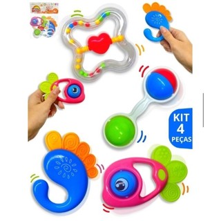 Conjunto de brinquedos para bebês Top Toys com 4 chocalhos e mordedores coloridos e macios
