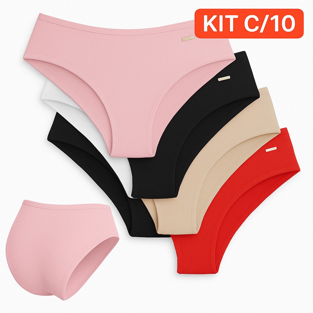 Kit 10 Calcinhas Femininas Ivy Tanga Básica em Algodão Cotton Confort Confortável
