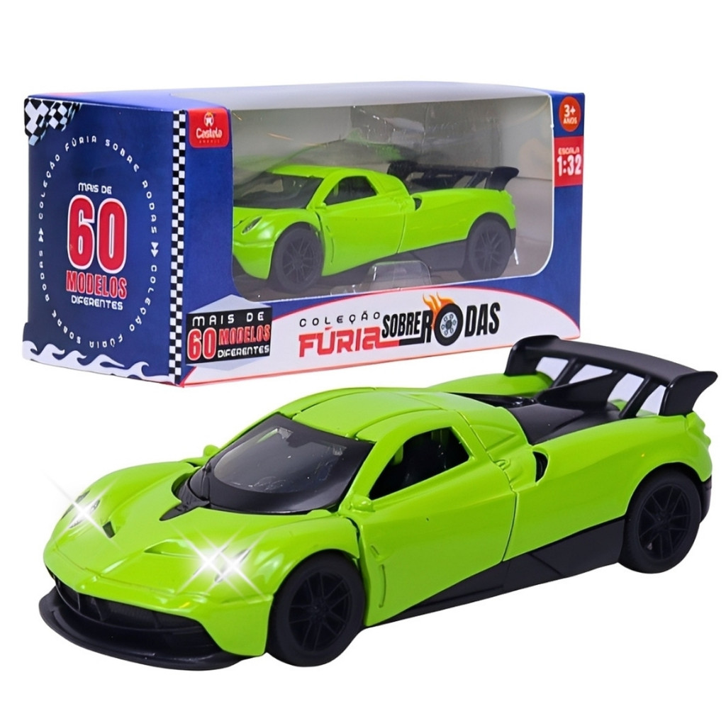 Carrinho Miniatura Verde Pull Back C/ Som e luz 1:32 - Castela em Oferta na Shopee