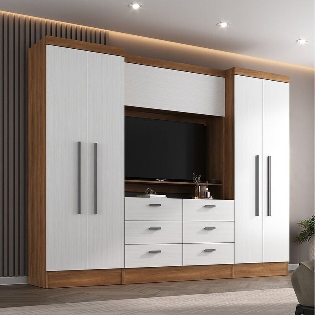 Guarda-roupa Modulado Viena 4 Portas 6 Gavetas3 Peças Espresso Móveis Branco/Nogal em Oferta na Shopee