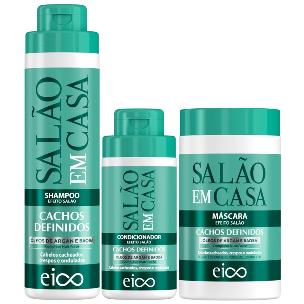 Kit Eico Salão em Casa Cachos Definidos Shampoo 800ml Condicionador 450ml Máscara 1Kg em Oferta na Shopee