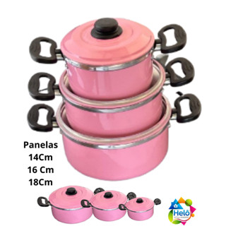 JOGO DE PANELAS KIT 3 CAÇAROLAS * ROSA * 14Cm, 16Cm, 18Cm em Oferta na Shopee