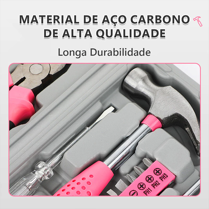 Kit de Ferramentas Rosa para Reparos Domésticos — foto 2