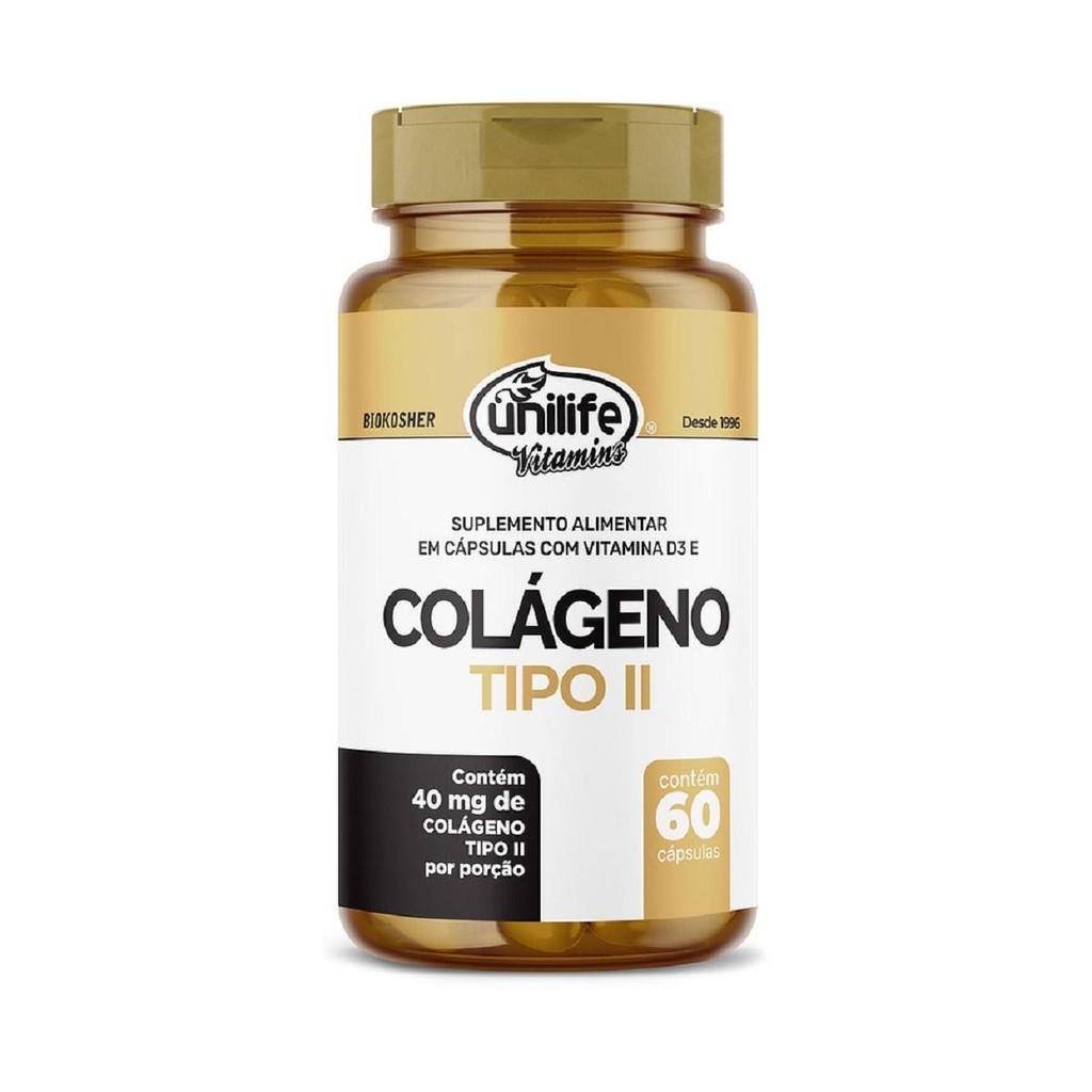 Colágeno Tipo II  Vitamina D 40mg Unilife 60 Cápsulas