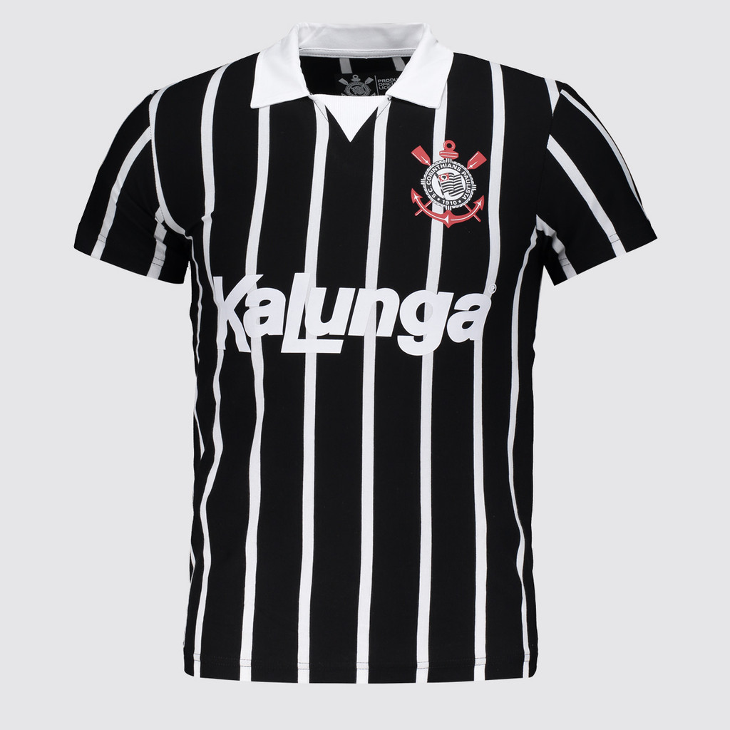 Polo Corinthians Retrô Kalunga Juvenil Preta e Branca