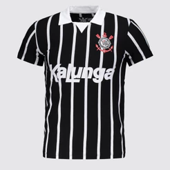 Polo Corinthians Retrô Kalunga Juvenil Preta e Branca