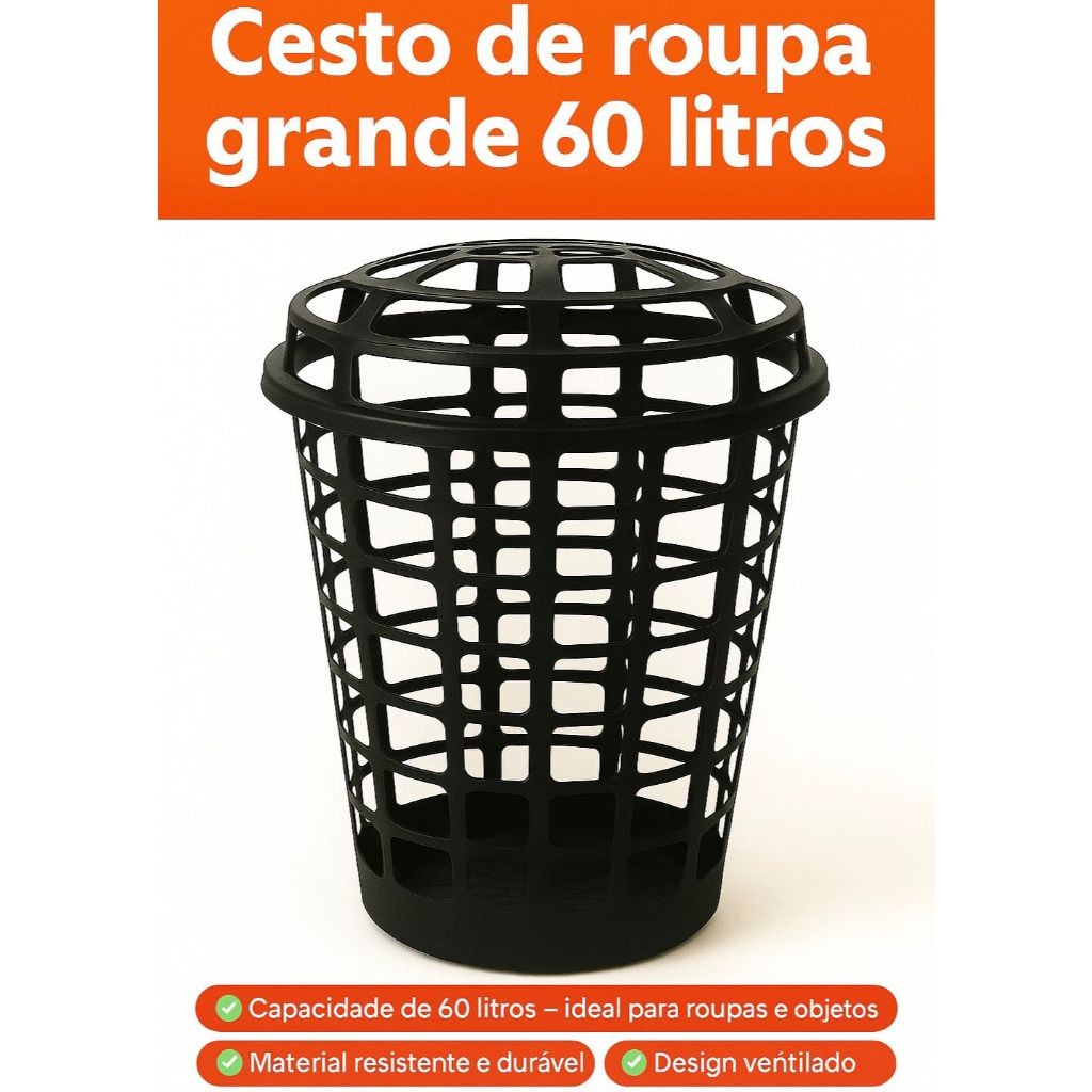 Cesto de Roupas Telado 60L Black Rosa Ventilação