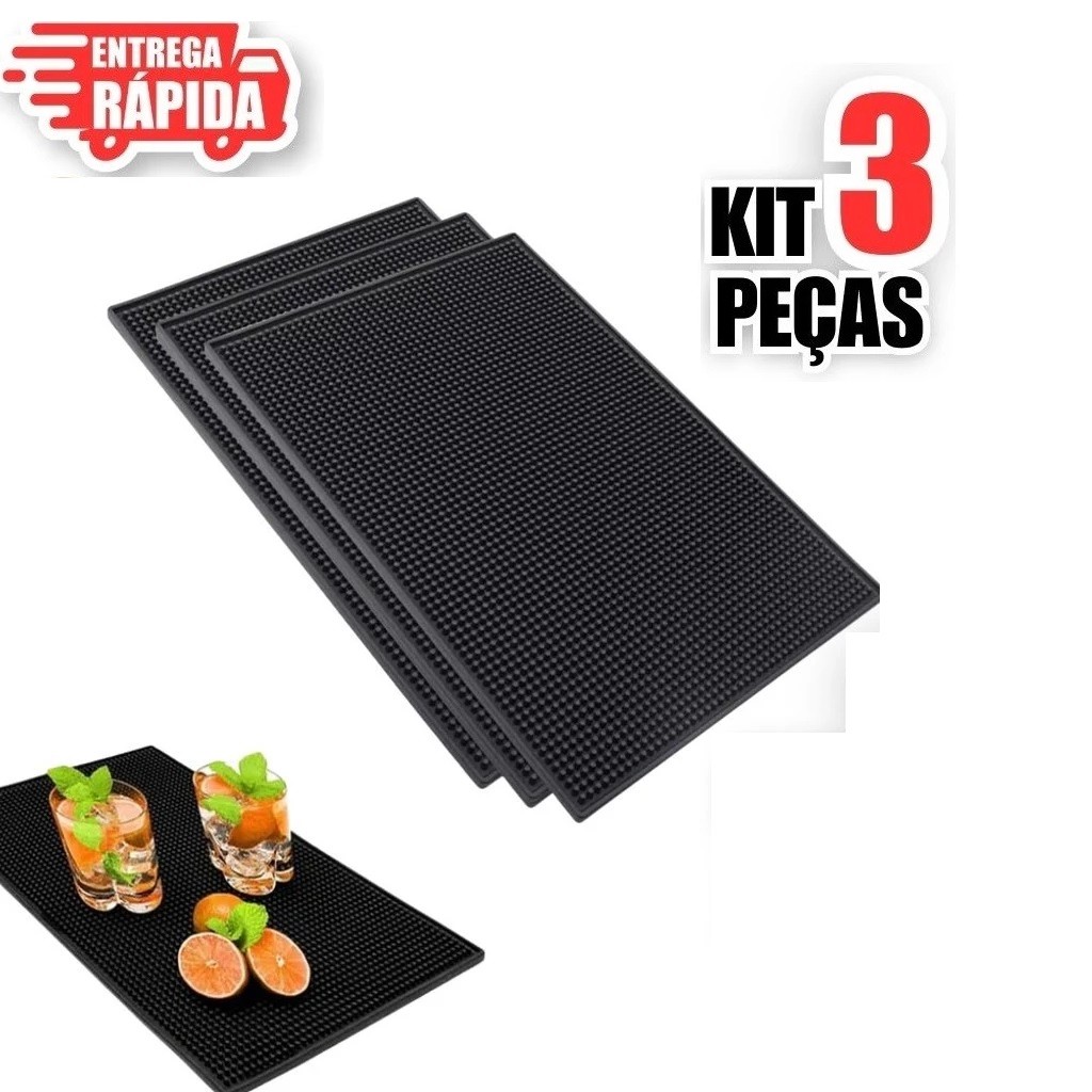 Tapetes Bar Mat Barmen Escorredor em Silicone para Copos Drinks Antiderrapante Preto
