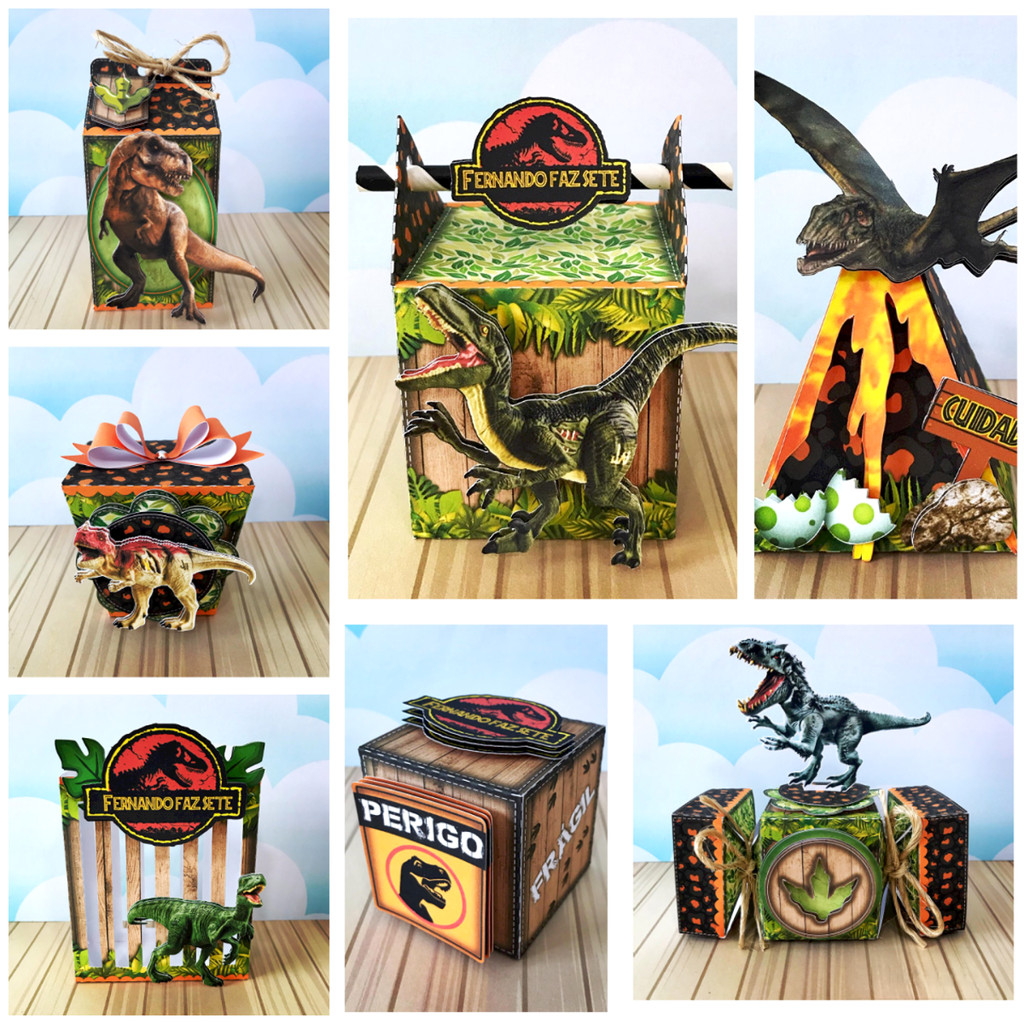 Kit Papelaria Personalizada Jurassic Park Dinossauros Caixa Caixinha para Festa DESMONTADO em Oferta na Shopee