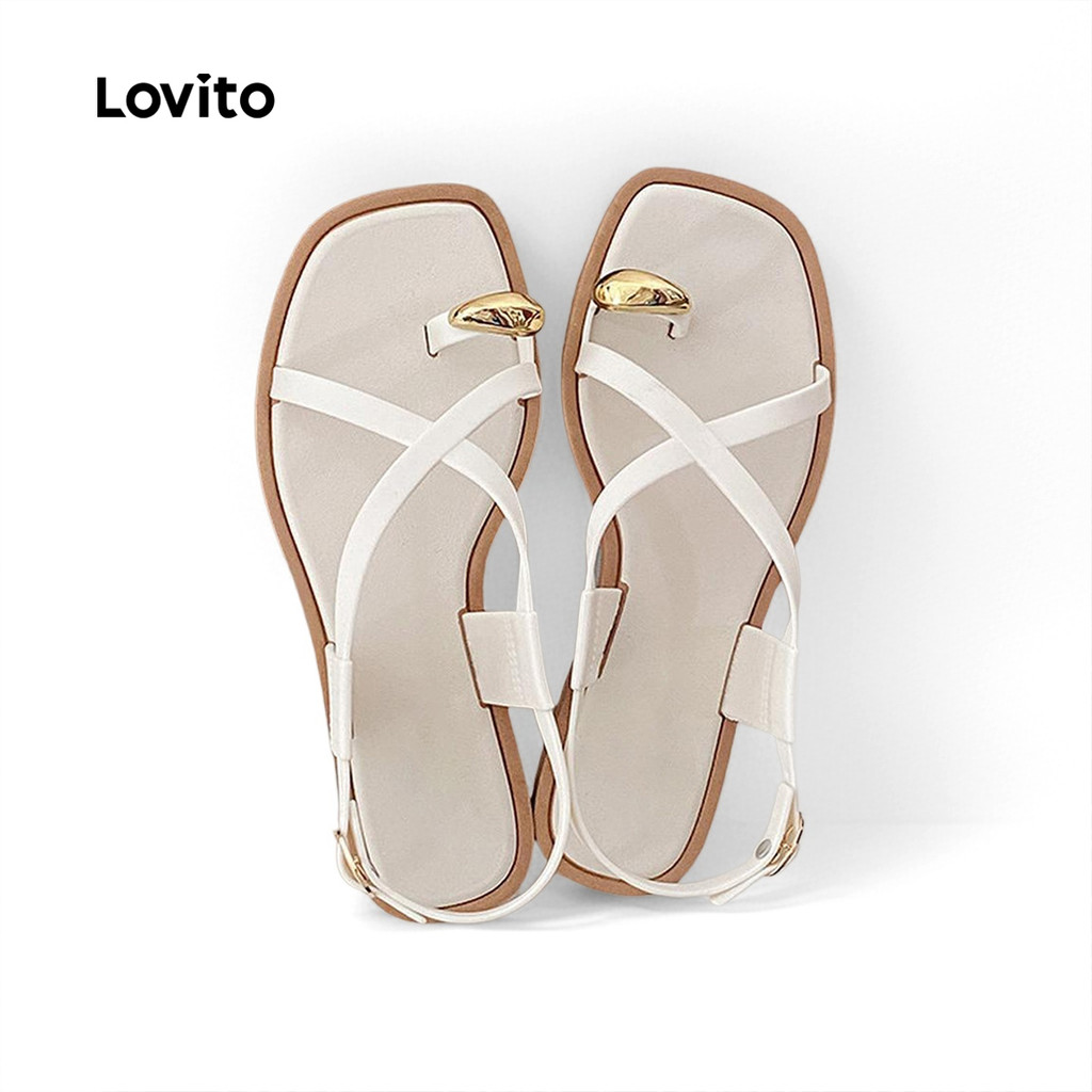 Lovito Casual Plain Criss Cross Flip Sandália Rasa Externa Para Mulheres LFA62259 em Oferta na Shopee