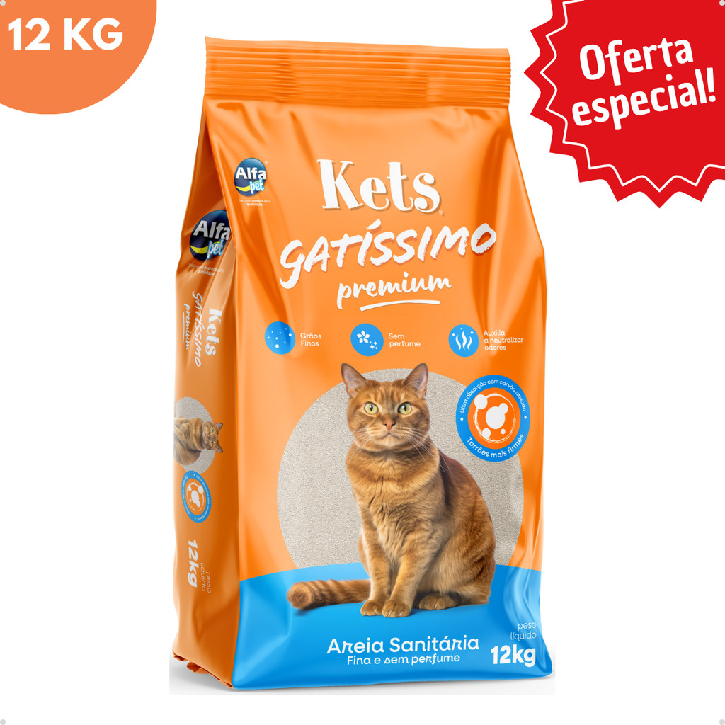 Areia Sanitária Higiênica Natural Argila para Gatos Premium Gatissimo Sem Perfume Grãos Médios 12Kg em Oferta na Shopee