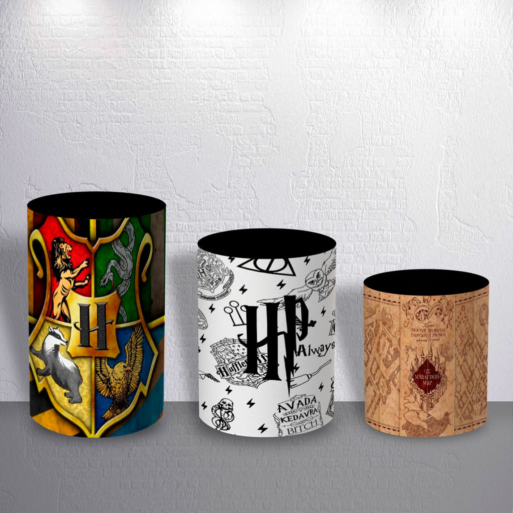 Trio Capas Cilindro de Festa Sublimadas Sem Suporte Decoração Infantil Escola de Bruxos Mágica