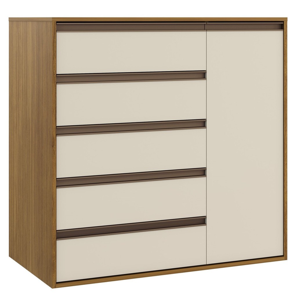 Cômoda Multiuso 5 Gavetas e 1 Porta 100% MDF Select Freijó/Off White em Oferta na Shopee